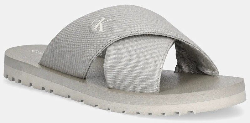 Šľapky Calvin Klein Jeans CROSS SANDAL CRXS TX šedá farba, YM0YM01223