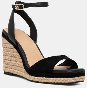 Kožené sandále Tommy Hilfiger LEATHER & SUEDE HIGH WEDGE ESPAD čierna farba, FW0FW08803