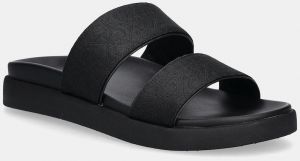 Šľapky Calvin Klein FLAT SLIDE - JACQ čierna farba, na platforme, HW0HW02486