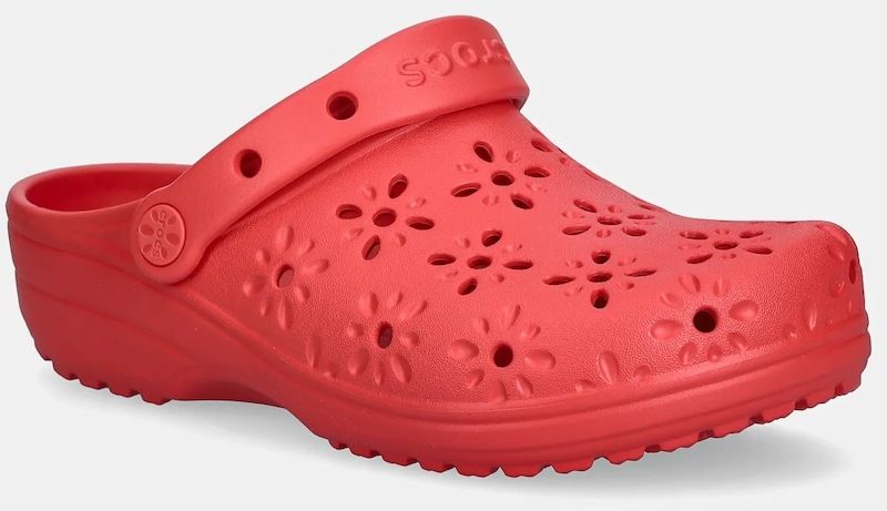 Šľapky Crocs Classic Floral Cut Out Clog červená farba, na kline, 210927-6ZR