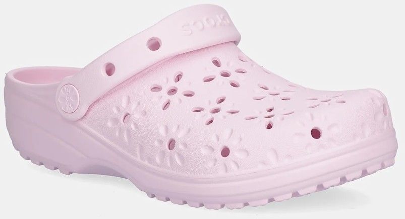 Šľapky Crocs Classic Floral Cut Out Clog ružová farba, na kline, 210927-6ZW
