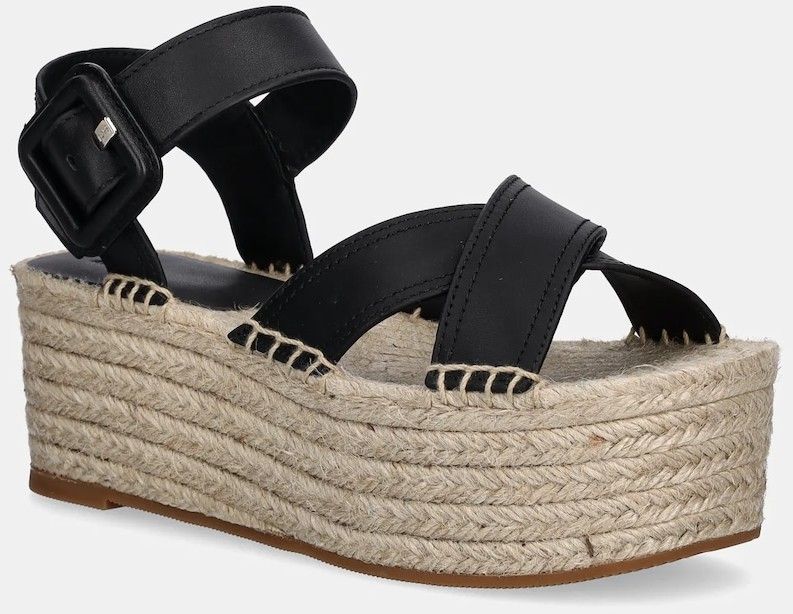 Kožené espadrilky BOSS Machica čierna farba, na platforme, 50542356