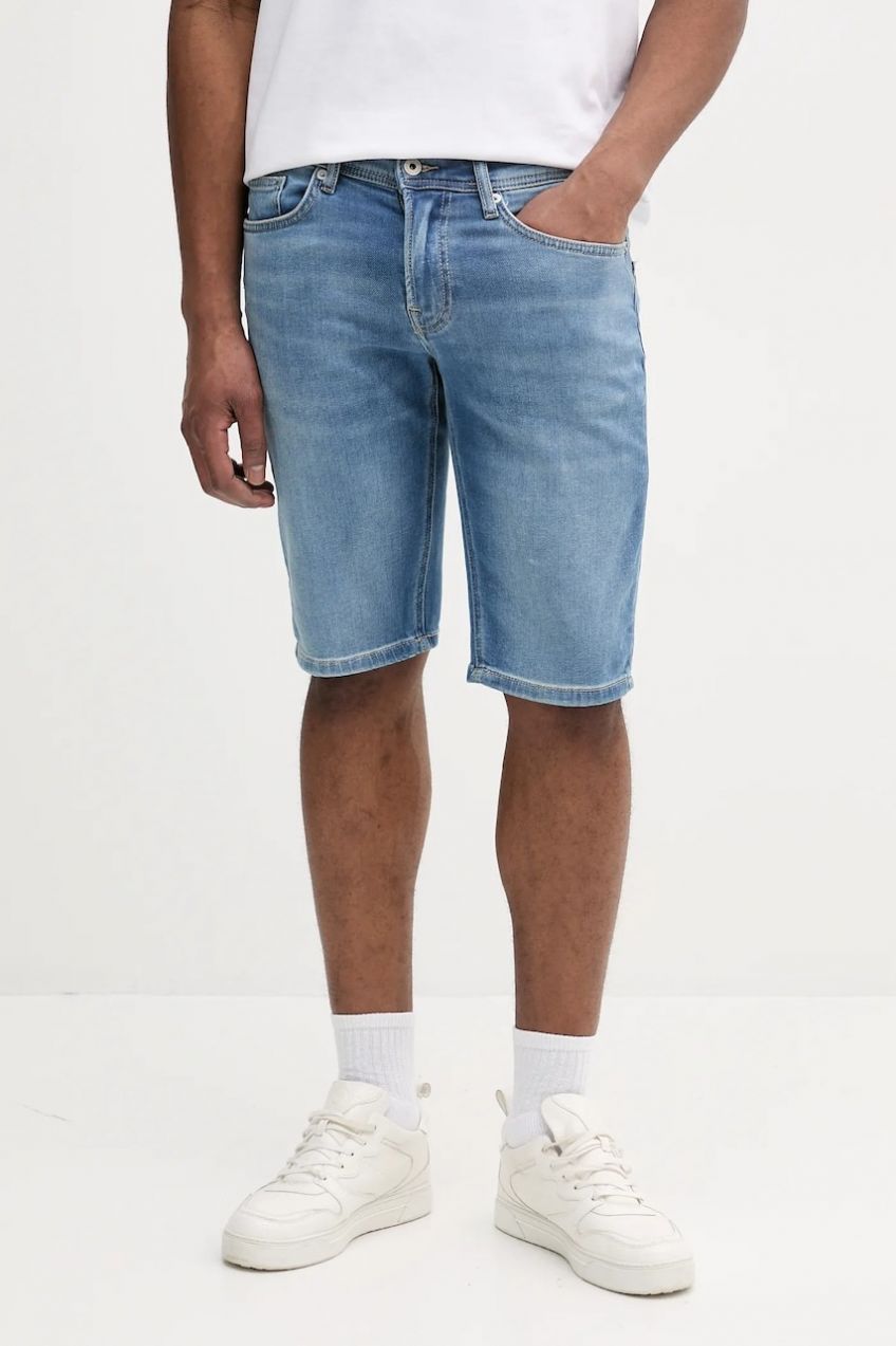 Rifľové krátke nohavice Pepe Jeans SLIM GYMDIGO SHORT TRACK PM801075HV1