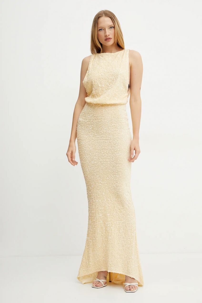 Zamatové šaty Elisabetta Franchi žltá farba, maxi, priliehavé, ABR5252E2