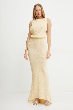 Zamatové šaty Elisabetta Franchi žltá farba, maxi, priliehavé, ABR5252E2