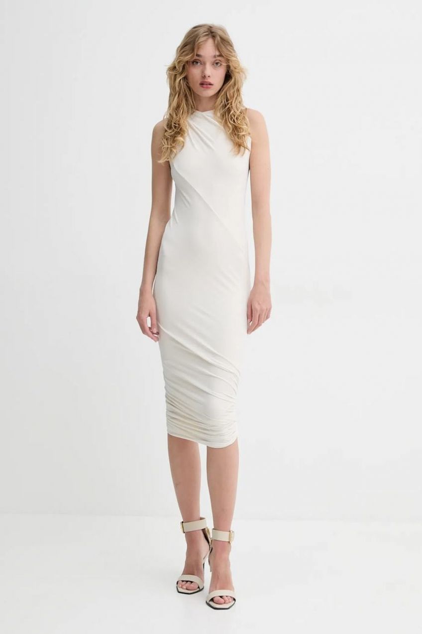 Šaty Rick Owens Lilies béžová farba, midi, priliehavé, LI01E4519CVI
