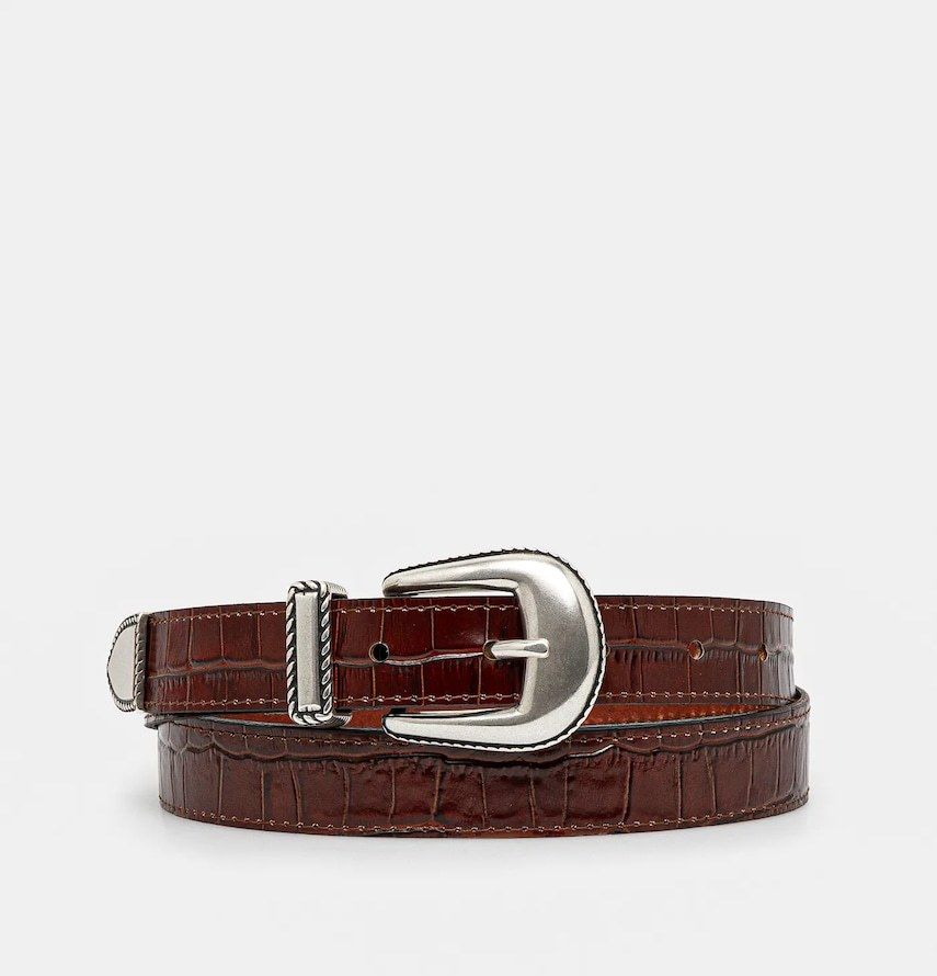 Kožený opasok Drôle de Monsieur La Ceinture Croco pánsky, hnedá farba, G-AC168-LH031-BN