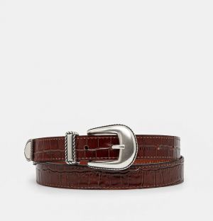 Kožený opasok Drôle de Monsieur La Ceinture Croco pánsky, hnedá farba, G-AC168-LH031-BN