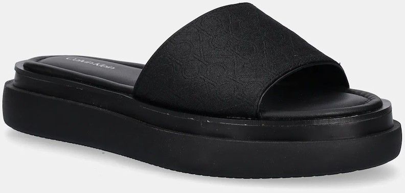Šľapky Calvin Klein FLATFORM SLIDE - JACQ čierna farba, na platforme, HW0HW02461