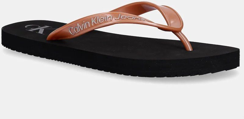 Šľapky Calvin Klein Jeans BEACH SANDAL MONOLOGO TPU oranžová farba, na plochom podpätku, YW0YW01719