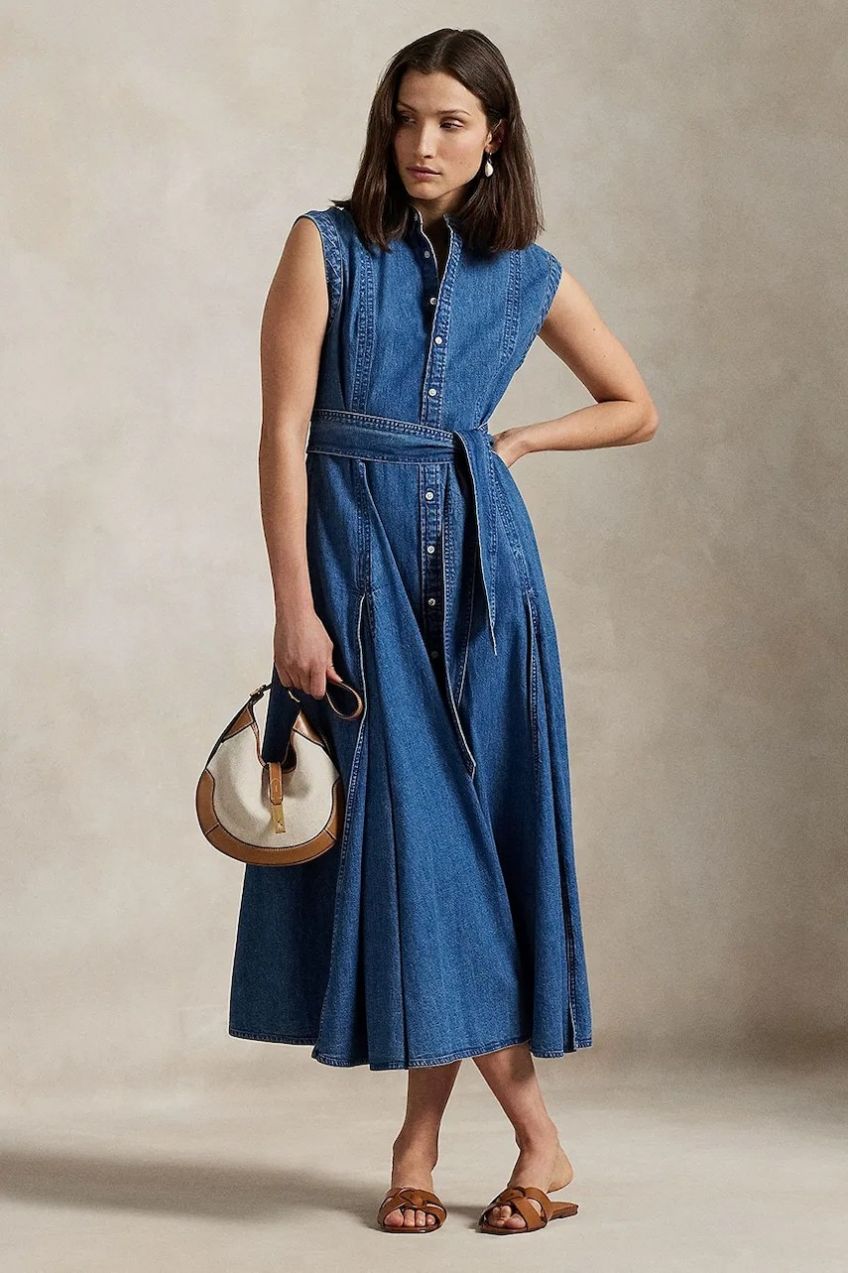 Rifľové šaty Polo Ralph Lauren tmavomodrá farba, maxi, áčkový strih, 211969142