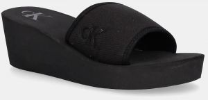 Šlapky Calvin Klein Jeans BEACH WEDGE SLIDE CANVAS čierna farba, na kline, YW0YW01725