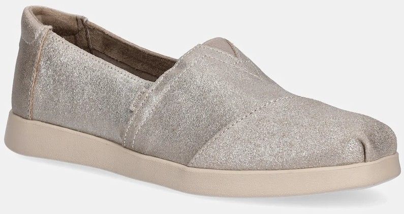 Espadrilky Toms CHAMPAGNE METALLIC SUEDE strieborná farba, 10021548