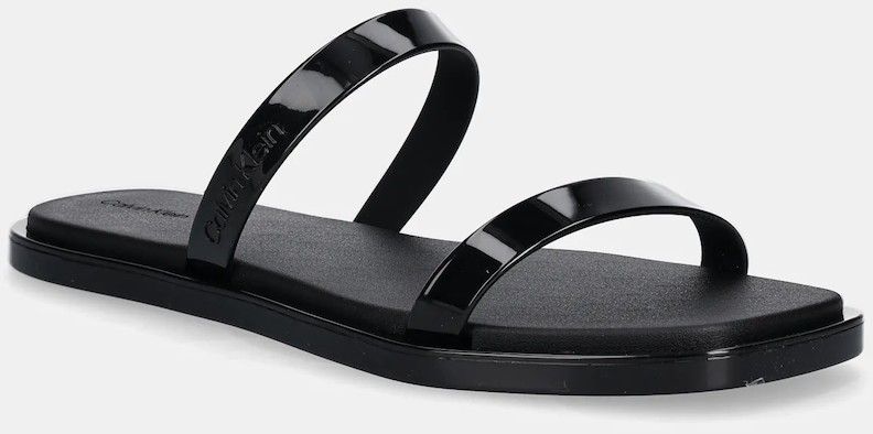 Šľapky Calvin Klein DOUBLE BAR SLIDE - JELLY čierna farba, HW0HW02417