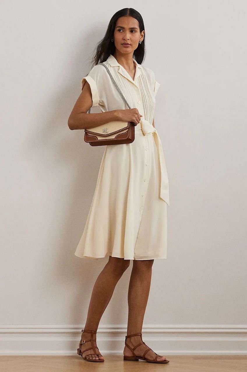 Šaty Lauren Ralph Lauren béžová farba, midi, áčkový strih, 250963711