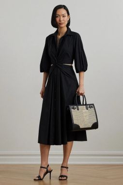 Šaty Lauren Ralph Lauren čierna farba, midi, áčkový strih, 250964227