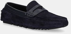 Nubukové mokasíny Emporio Armani tmavomodrá farba, X4B152 XR350 S440