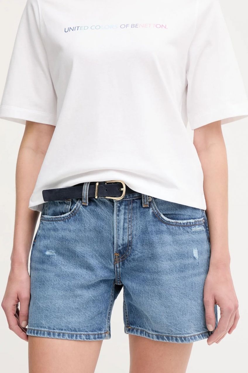 Bavlnené rifľové šortky Pepe Jeans REGULAR SHORT HW MABLE jednofarebné, stredne vysoký pás, PL801188IC6