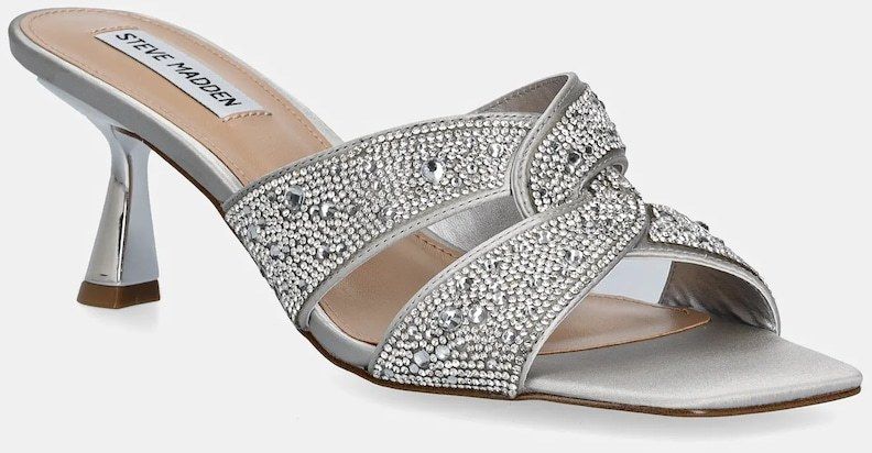 Šľapky Steve Madden Instep strieborná farba, na vysokom podpätku, SM11003834