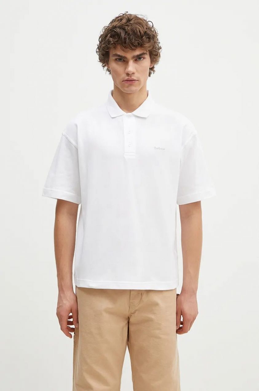 Bavlnené polo tričko Barbour Dunand OS Polo Shirt biela farba, jednofarebné, MML1426