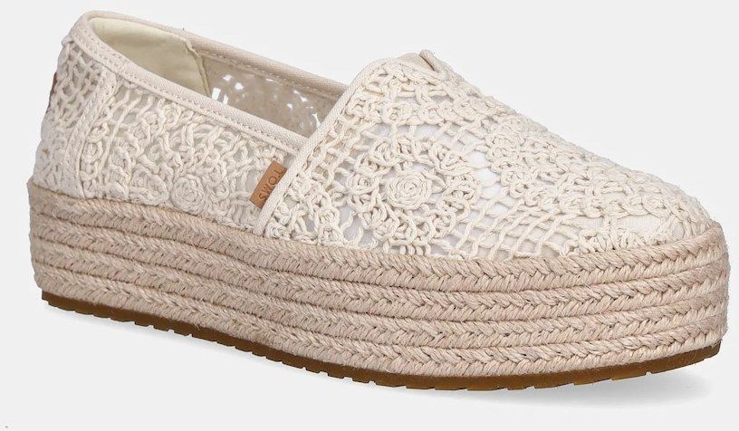 Espadrilky Toms CROCHET LACE béžová farba, na platforme, 10021923