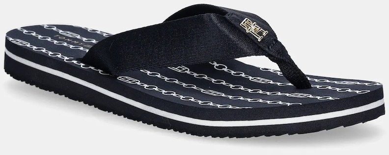 Šľapky Tommy Hilfiger TH CHAIN PRINT BEACH SANDAL tmavomodrá farba, na plochom podpätku, FW0FW08514
