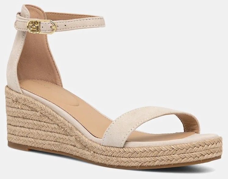 Semišové sandále Tommy Hilfiger SUEDE ANKLE MID WEDGE ESPADRILLE béžová farba, FW0FW08479