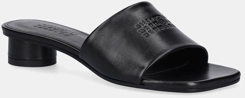 Kožené šľapky MM6 Maison Margiela čierna farba, na podpätku, S66WP0109