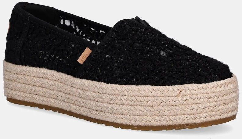 Espadrilky Toms CROCHET LACE čierna farba, na platforme, 10021913