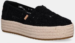 Espadrilky Toms CROCHET LACE čierna farba, na platforme, 10021913