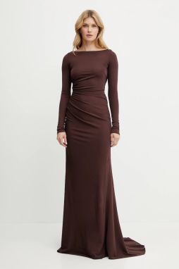 Šaty Elisabetta Franchi hnedá farba, maxi, áčkový strih, ABR1852E2