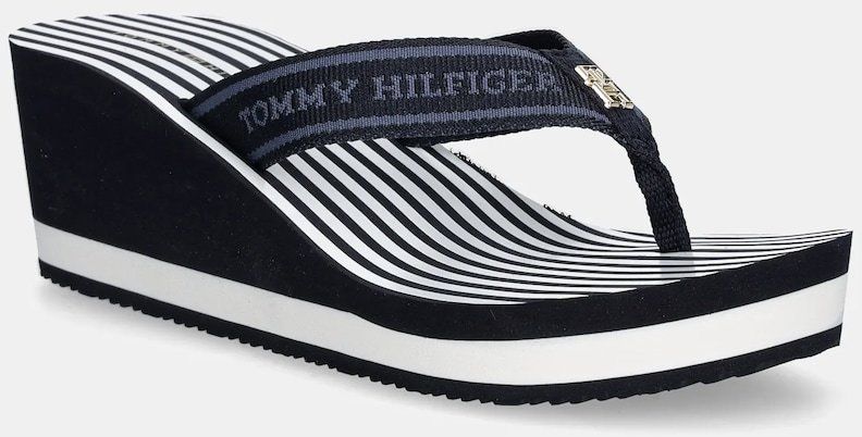 Šľapky Tommy Hilfiger TH STRIPES WEDGE BEACH SANDAL tmavomodrá farba, na kline, FW0FW08521