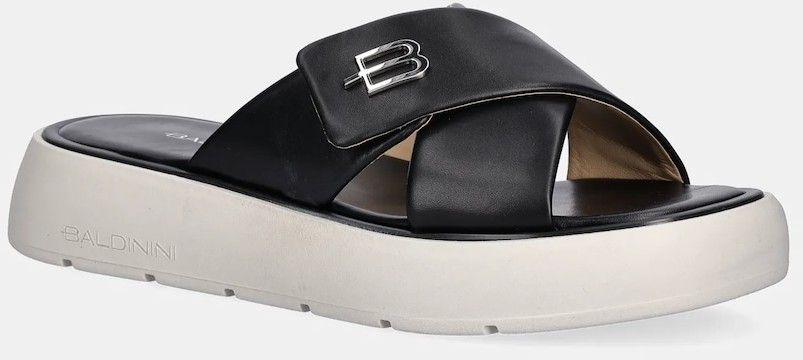 Kožené šľapky Baldinini čierna farba, na platforme, D5E355P1NAPP