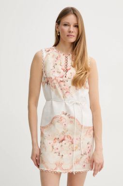 Ľanové šaty Twinset béžová farba, mini, áčkový strih, 251TT2441