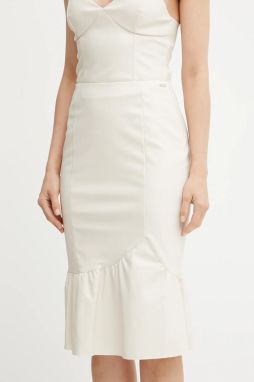 Sukňa Armani Exchange béžová farba, midi, puzdrová, XW000422 AF12807