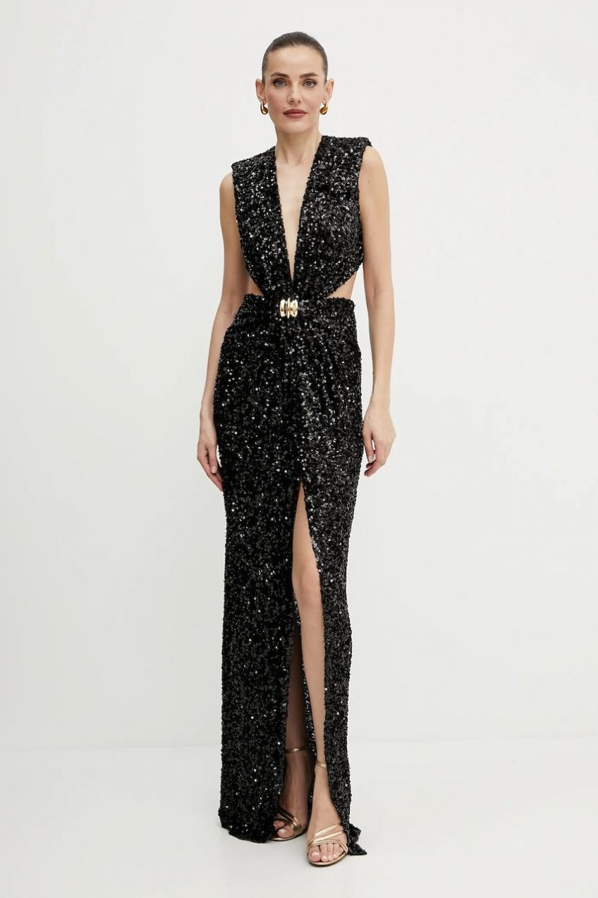 Šaty Elisabetta Franchi čierna farba, maxi, priliehavé, ABR4852E2