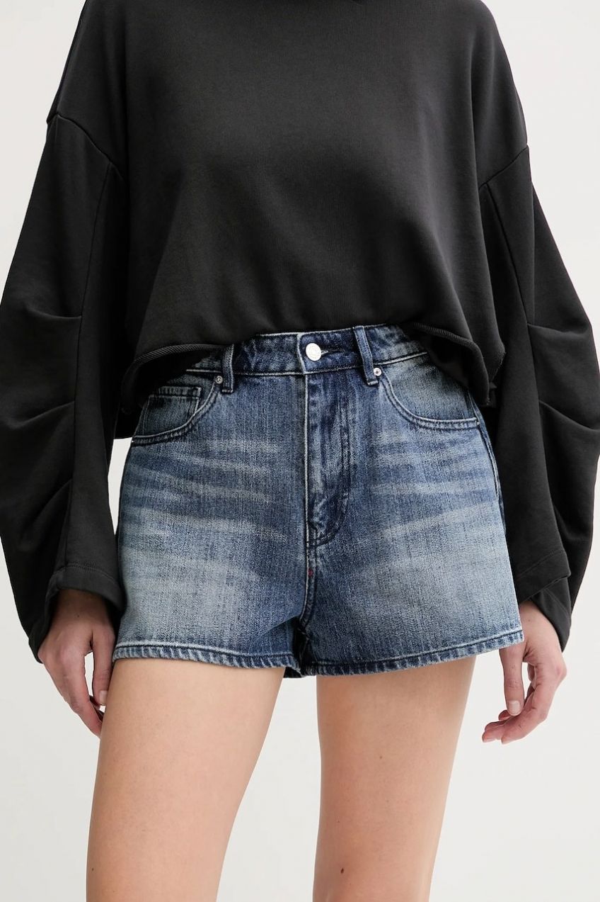 Rifľové krátke nohavice Armani Exchange jednofarebná, vysoký pás, XW000135 AF12845