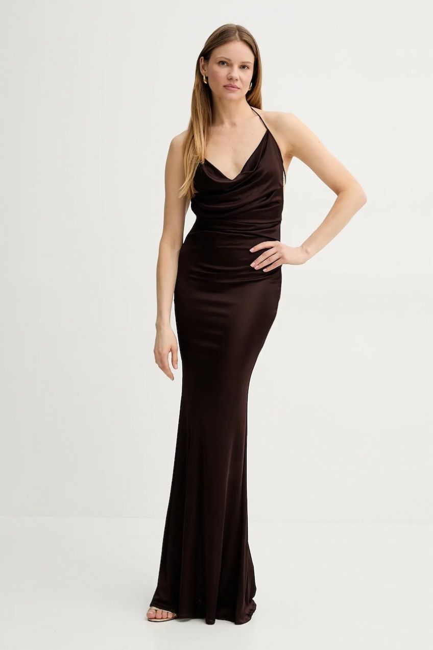 Šaty Elisabetta Franchi hnedá farba, maxi, priliehavé, ABR0652E2