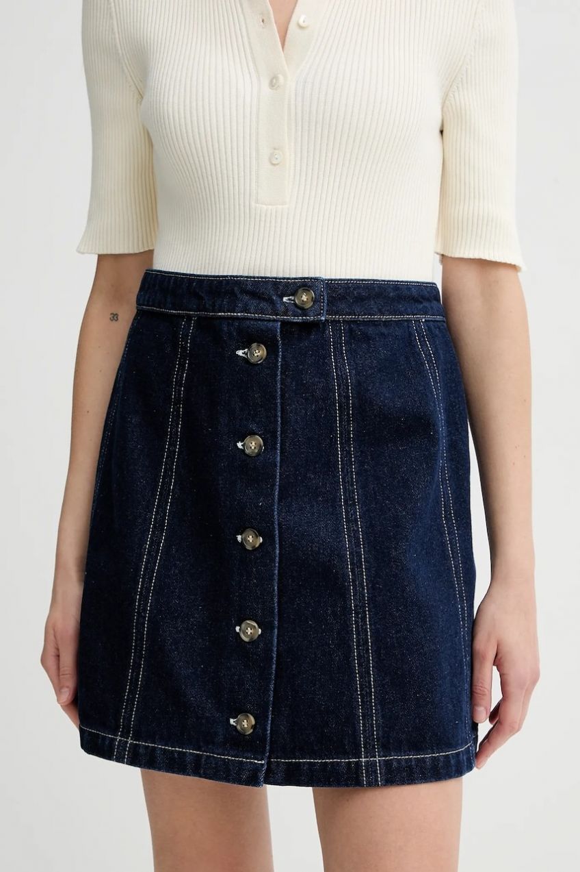 Rifľová sukňa A.P.C. jupe pipa tmavomodrá farba, mini, áčkový strih, COHJI.F06459