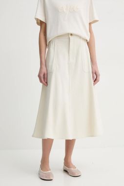 Bavlnená sukňa A.P.C. jupe laurie béžová farba, midi, áčkový strih, COGBJ.F06410