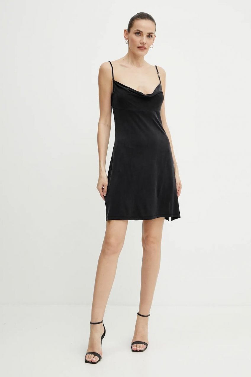 Šaty Versace Jeans Couture čierna farba, mini, áčkový strih, 78HAO936 J0190