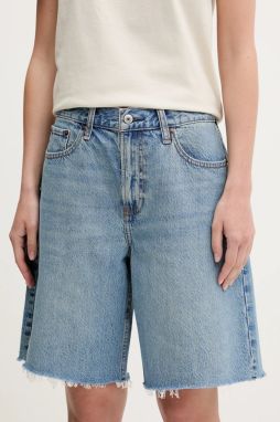 Rifľové krátke nohavice Abercrombie & Fitch jednofarebné, vysoký pás, KI149-5122