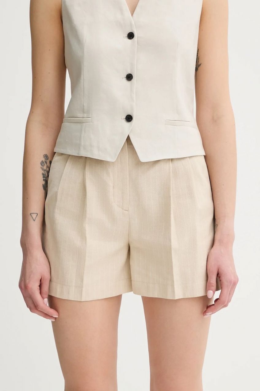Šortky s prímesou ľanu PS Paul Smith béžová farba, vzorované, vysoký pás, W2R.317T.P31282