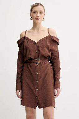 Šaty Versace Jeans Couture hnedá farba, mini, rovný strih, 78HAO911 N0433