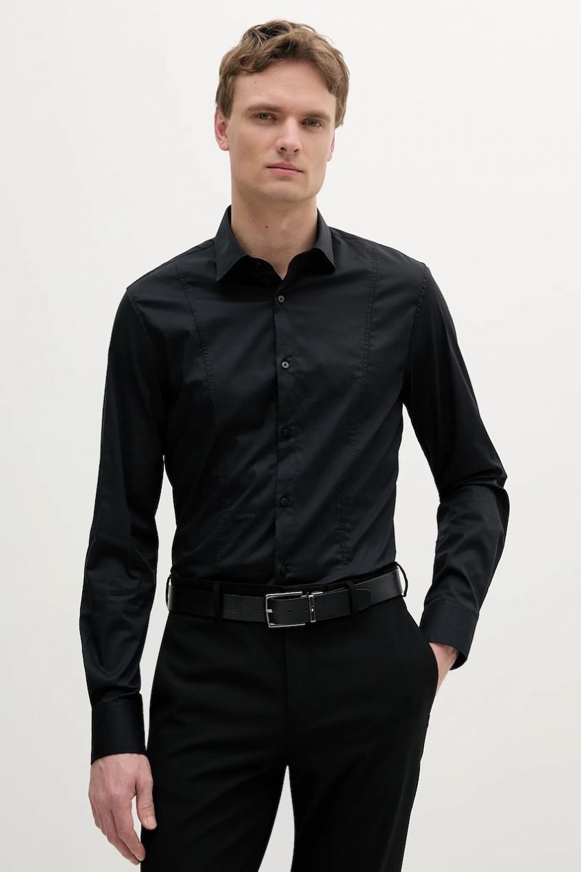 Košeľa Marciano Guess OLIVER čierna farba, regular, s klasickým golierom, 1GH402 4416Z