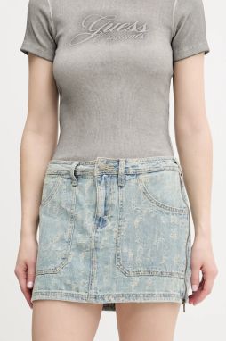 Rifľová sukňa Guess Originals mini, rovný strih, W5GD1L D5OTA