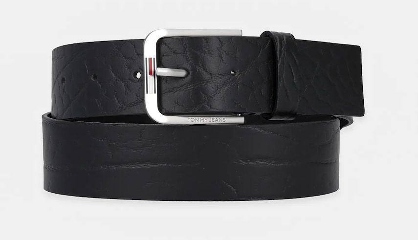 Kožený opasok Tommy Jeans čierna farba, AM0AM13413