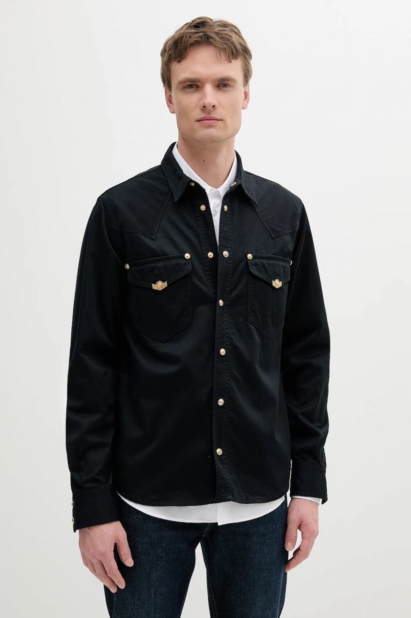 Bavlnená košeľa Versace Jeans Couture čierna farba, regular, 78GAL250 CDWRB