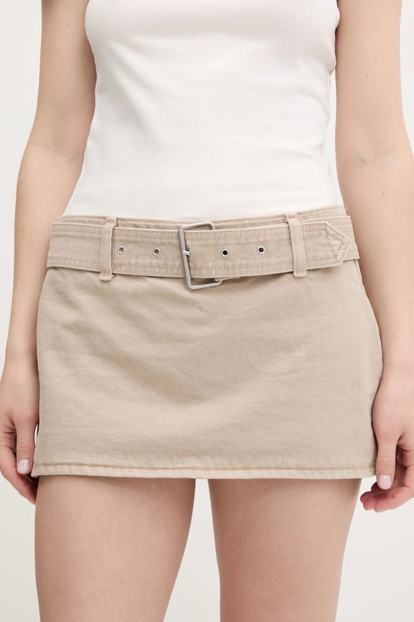 Džínsová sukňa a nohavice Abercrombie & Fitch béžová farba, mini, rovný strih, KI143-5308