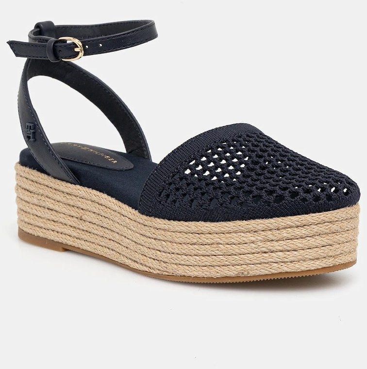 Espadrilky Tommy Hilfiger KNIT MESH ESPADRILLE PLATFORM tmavomodrá farba, na platforme, FW0FW08743